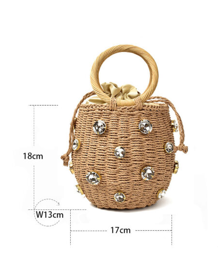 Petit Sac Paille Seau Orné de Cristaux