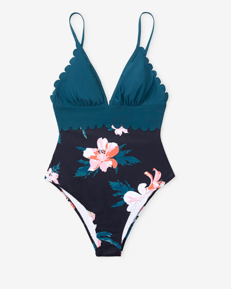 Maillot de Bain Bohème Une Pièce Tropicales Noir - AZALEA