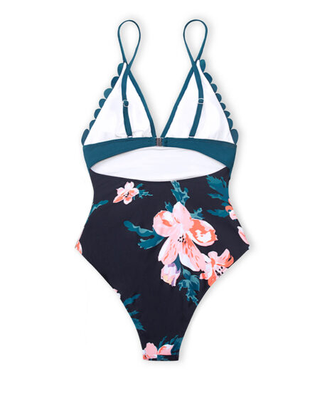 Maillot de Bain Bohème Une Pièce Tropicales Noir - AZALEA