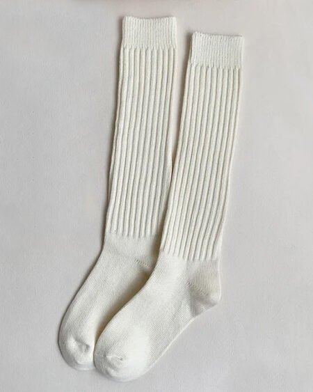 chaussettes hautes femme côtelées blanches