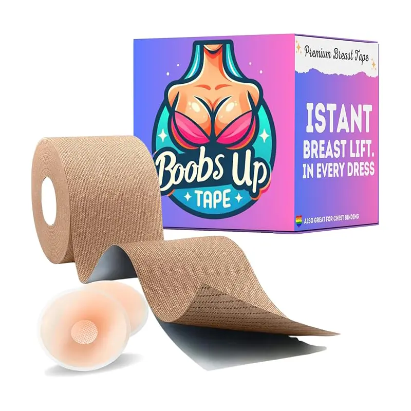 Boobs UP : Ruban Adhésif de Soutien-Gorge Push-up, Bande pour Poitrine avec Cache-tétons en Silicone. Ruban de Levage pour Seins et Thorax. Invisible et Longue Durée.