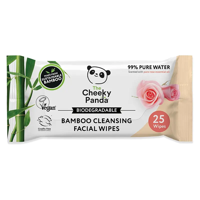 The Cheeky Panda Bambou Lingettes Nettoyantes Visage | Parfumées à la Rose | 25 x Lingettes Nettoyantes | Demaquillage Visage et Démaquillant Yeux