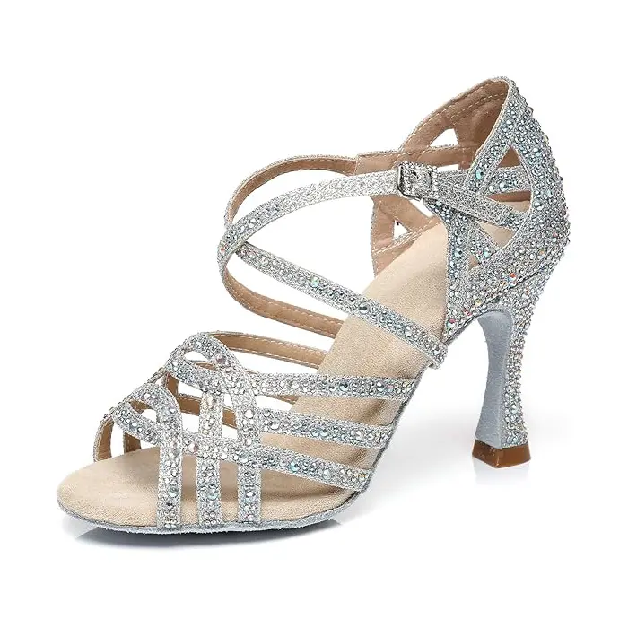 MINITOO Femme Danse Chaussures avec Strass Mariage Soirée Sandals avec Talon