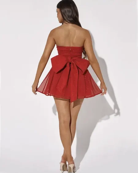 Robe de Soirée Courte Scintillante Bustier Rouge