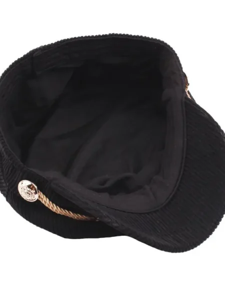 Béret Casquette Gavroche Femme Velours Côtelé Noire