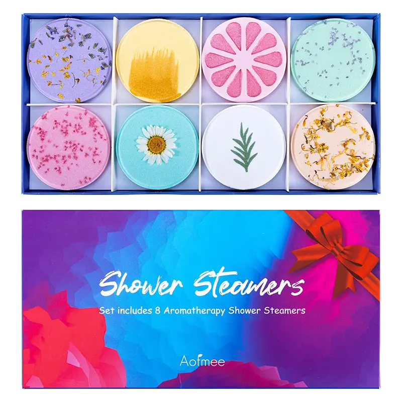 Aofmee bombes de douche aromathérapie, 8 x set de bombes de bain avec huiles essentielles pour relaxant, calmant et revigorant