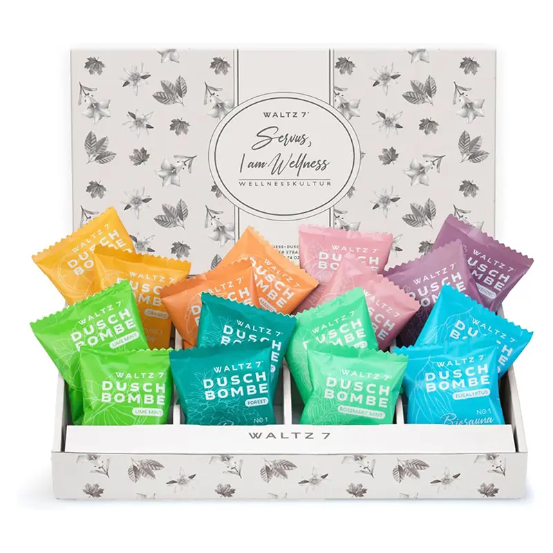 WALTZ 7 Set Bombes de Douche, 16 Sachet, 8 Senteurs, Aromatherapie, Calmant, Revigorant et Relaxant