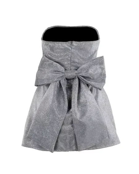 Robe de Soirée Courte Trapèze Nœud Argent