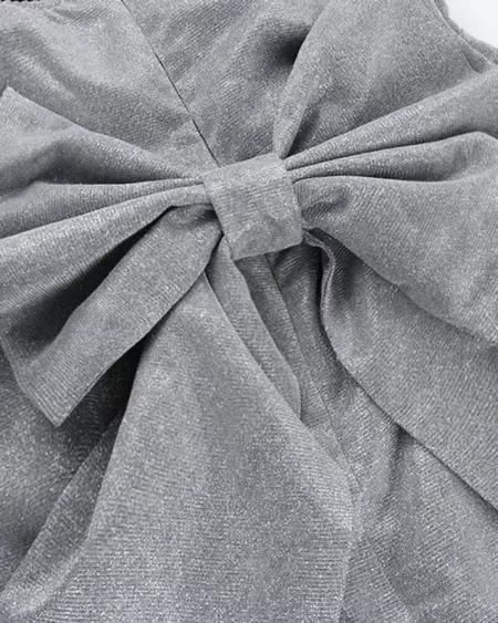 Robe de Soirée Courte Trapèze Nœud Argent