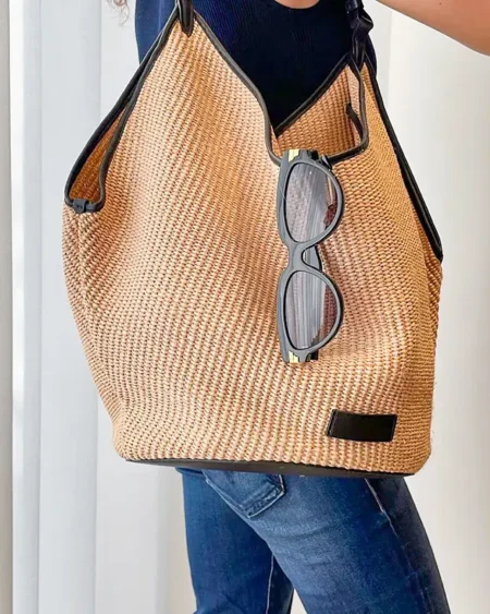 Grand Sac Cabas Paille Tissé