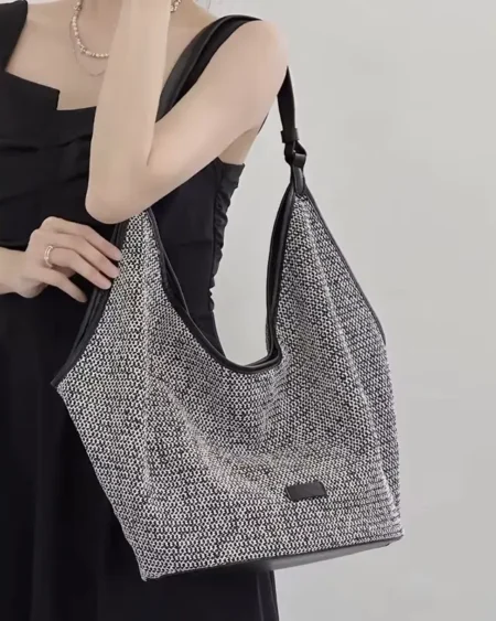 Grand Sac à Main Paille Tissée Noir