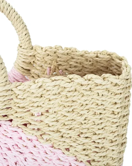 Sac à Main Paille Demi-Lune Rayé Rose