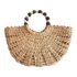 Sac à main Paille Demi-Lune et Poignée Perles en Bois