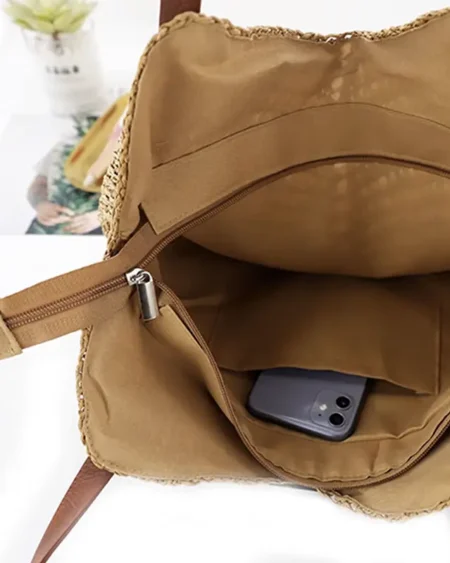 Sac à Main Paille Tissé Bohème - Marron