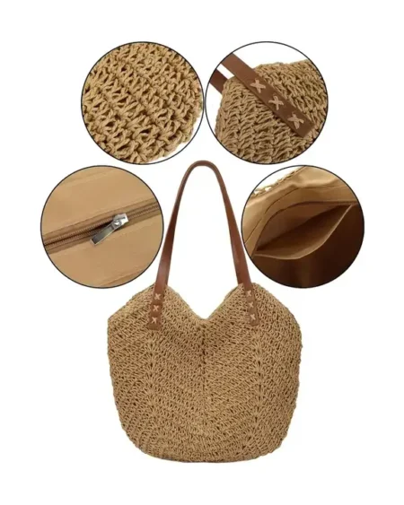 Sac à Main Paille Tissé Bohème - Marron