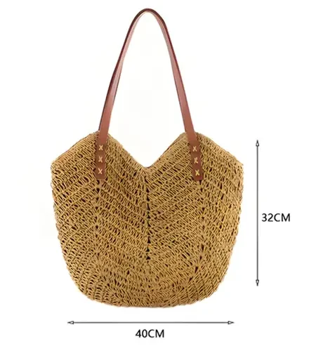 Sac à Main Paille Tissé Bohème - Marron