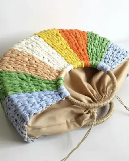 Sac Paille Demi-Lune Raphia Multicolore - Bleu