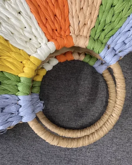 Sac Paille Demi-Lune Raphia Multicolore - Bleu