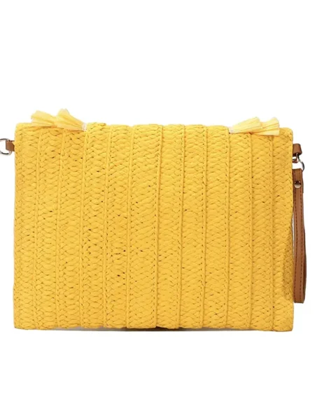 Sac Pochette Paille Franges Bohème jaune