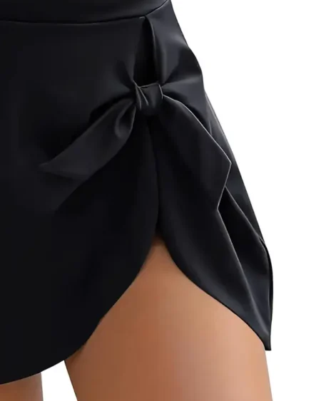 Maillot de Bain Jupette Gainant Cache-Cœur Noir - SAMIRA