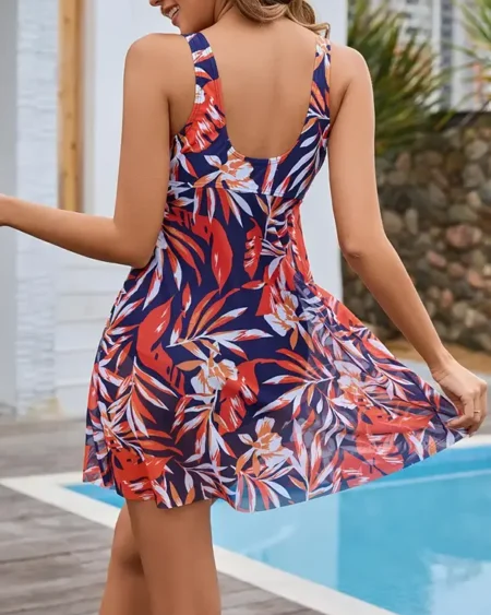 Robe Maillot de Bain Femme Bleu Marine Imprimé Feuilles - ALITA
