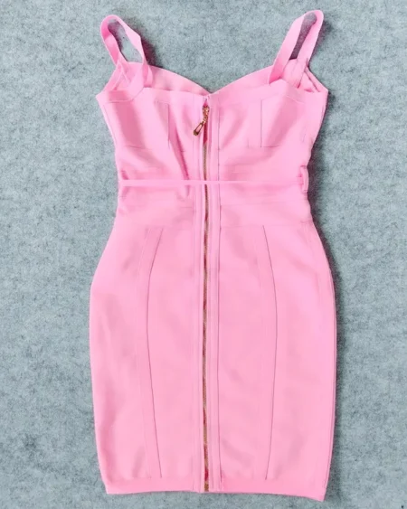 Robe Bandage Cocktail Courte Rose Décolleté Cœur et Ceinture