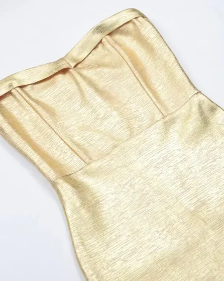 Robe Bandage Midi Or Métallisé, bustier avec ourlet volant