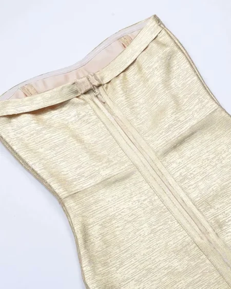 Robe Bandage Midi Or Métallisé, bustier avec ourlet volant