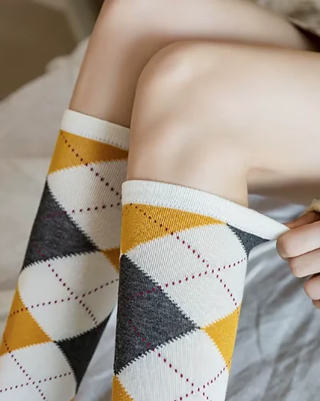 Chaussettes Hautes Argyle Jaunes & Grises