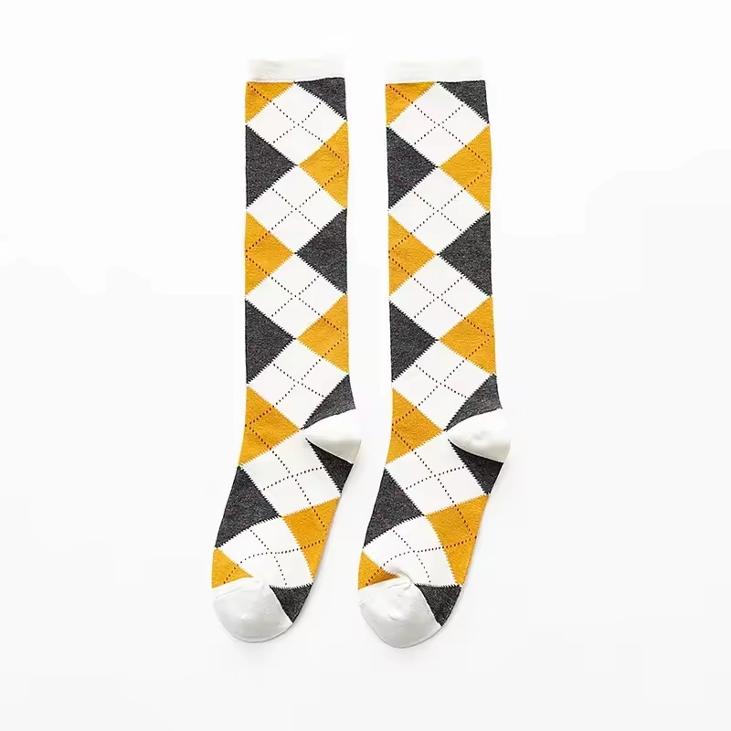 Chaussettes Hautes Argyle Jaunes & Grises