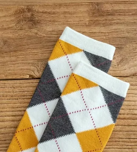 Chaussettes Hautes Argyle Jaunes & Grises