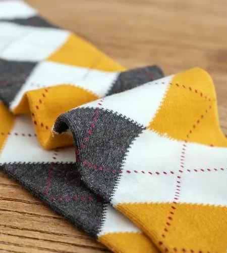 Chaussettes Hautes Argyle Jaunes & Grises