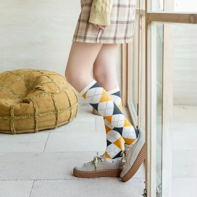Chaussettes Hautes Argyle Jaunes & Grises