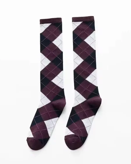 Chaussettes Hautes Argyle Bordeaux