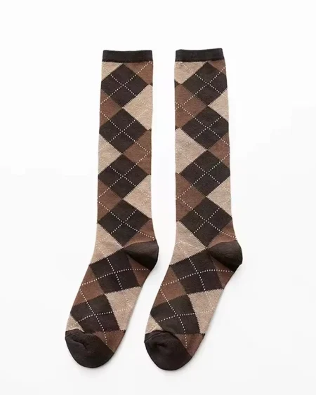 Chaussettes Hautes Argyle Marron