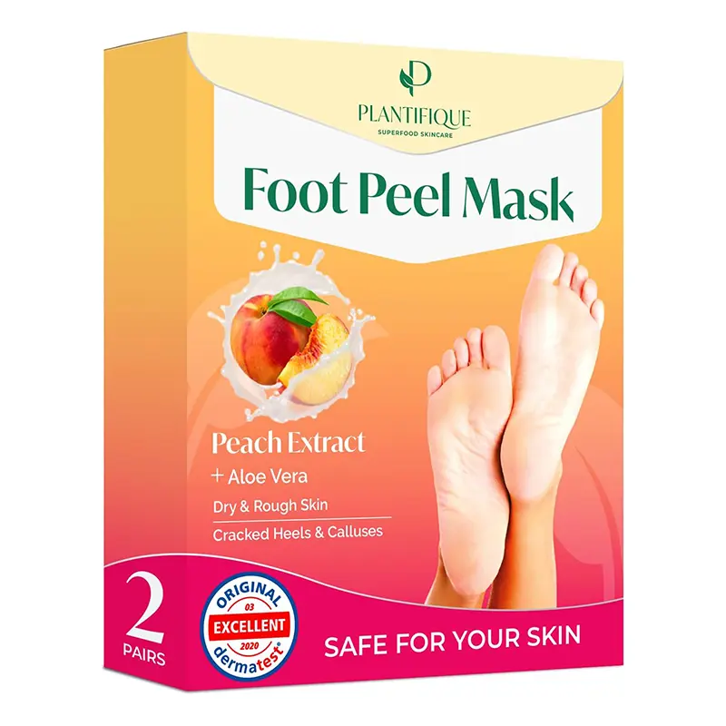 PLANTIFIQUE Masque Pied Peeling Pêche 2 PAIRES | Chaussette Exfoliante Pieds très Secs et Abîmés | Gommage Callus Soin Peau Morte | Foot Peel Mask