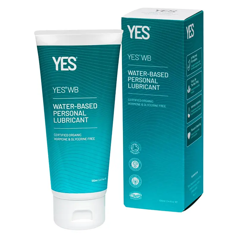 YES WB Lubrifiant Personnel à Base d'Eau | Lubrifiant à Base d'Eau Intensément Hydratant | Certifié Biologique | Sans Hormones ni Glycérine | pH Adapté (100ml)